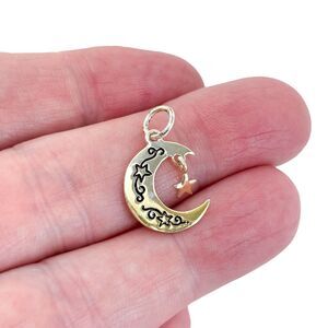 Estate Sterling Silver 925 Gold-Tone "I Love You To The Moon And Back" Pendant